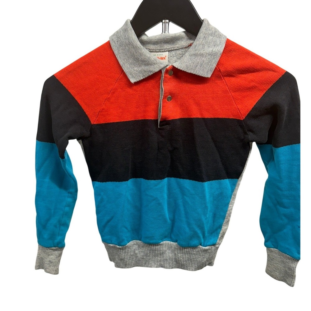 Health-tex Vintage 80's Kids Colorblock Collared Polo Sweater Sweatshirt Sz 7